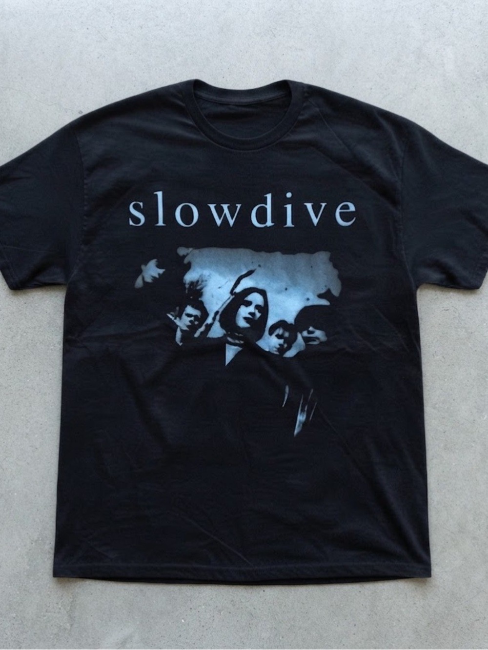Slowdive Band Portrait Graphic Black Cotton Gildan T-Shirt
